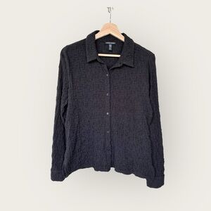 Eileen Fisher Bubble Jacquard Classic Collar Button Up Shirt - Black size S